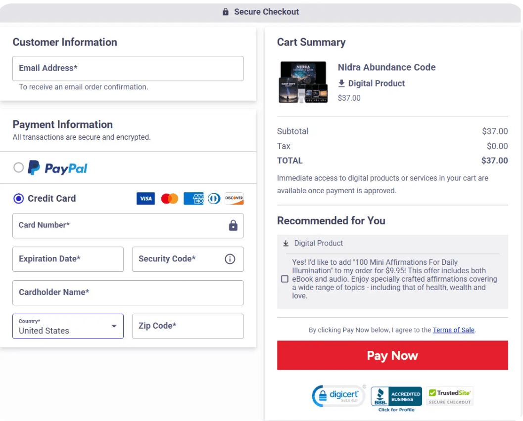 Secure order form